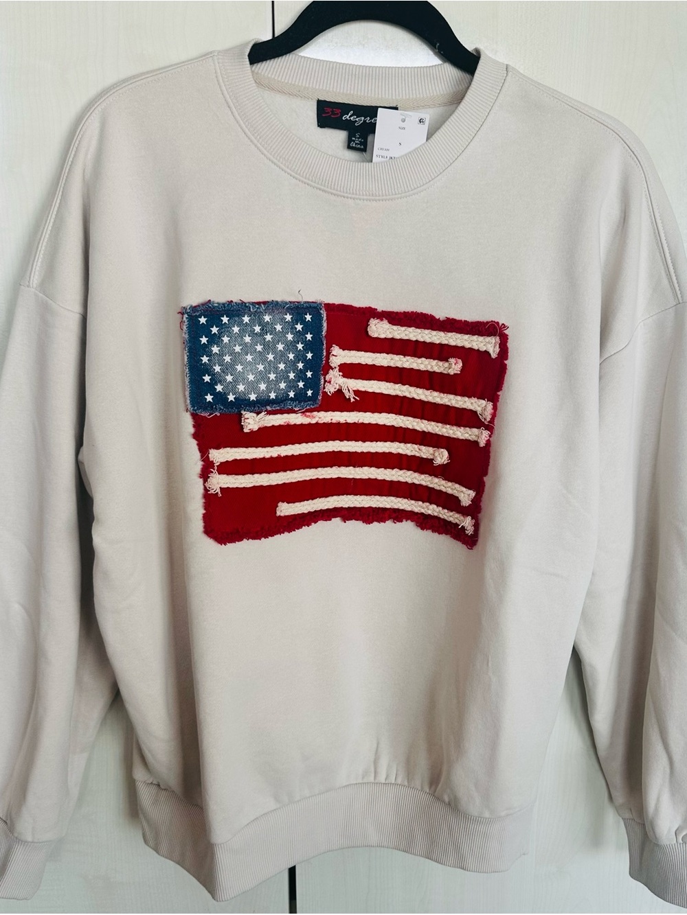 33 Degrees Men's Cream Crewneck Sweatshirt with Flag Patch